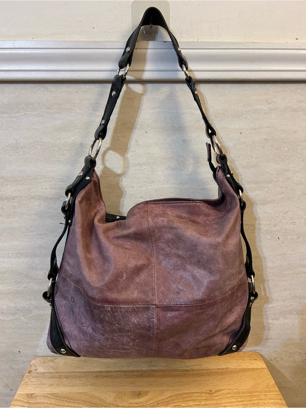 TANO Slouchy Leather Shoulder Bag Dusty Purple